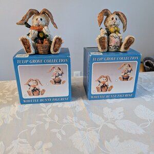 VTG Set of 2 Tulip Grove Collection Whittle Bunny Figurines w Boxes Easter Decor